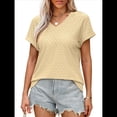 thumbnail image 2 of Camisetas Básicas de Verano de Corta con Cuello en V para Mujer, Elegantes, Informales, Holgadas, con Ojales, Conjuntos Bonitos y Fluidos Amarillo L, 2 of 7
