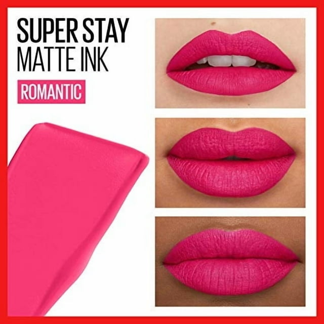 Lápiz Labial Líquido SuperStay Matte Ink de Maybelline Nueva York, tono Romántico, 0.17 Oz