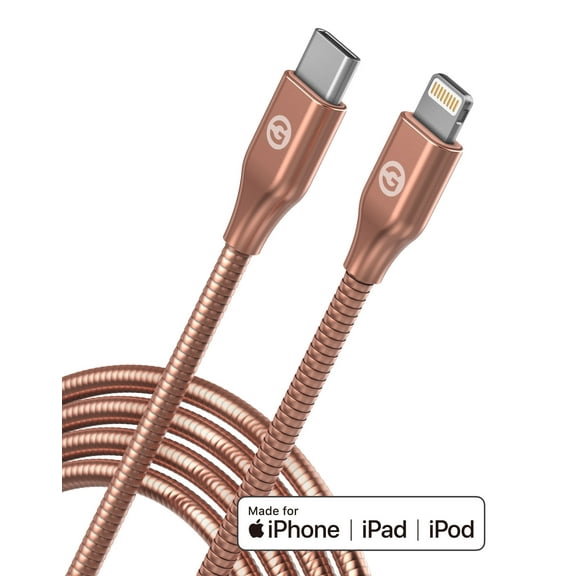 Galvanox Apple MFi Certified iPhone Charger Metal Stainless Steel Braided USB C to Lightning Charging Cable, Fast Charge Lightning Cord for iPhone SE/11/12/13/Pro Max/Xs/XR (4FT) Rose Gold