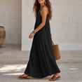 thumbnail image 5 of LEAVINGSUO Summer Dresses For Women Round Neck Thin Spaghetti Straps Sleeveless Skirt Solid Loose Casual Maxi Dress Black S, 5 of 5