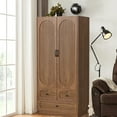 thumbnail image 6 of Armoire Wardrobe Closet for Bedroom, Wardrobe Cabinet with 3 Drawers and Hanging Rod, Wooden Armoire Closet for Living Room, Walnut, 6 of 10