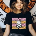 thumbnail image 3 of Boo Haw Cow Print Ghost T-Shirt, Western Halloween Repeating Text Graphic Tee, Dark Heather, Size M, 3 of 6