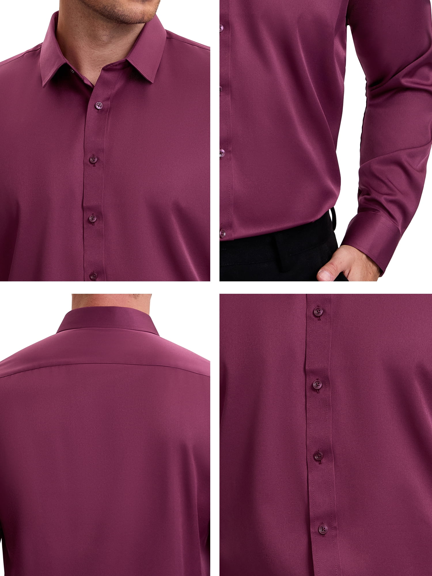 DARING DIVA Men's Point Collar Long Sleeve Button Down Formal Shirts M Burgundy