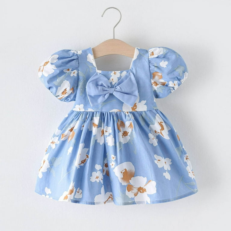 Xdegoge Toddler Floral Dress Summer Puff Short Sleeve Flowy Casual Cute  Dresses 12 Month Girl Dresses Blue Newborn Girl Clothes of The Day -  Walmart.com