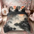 thumbnail image 3 of Manfei Ink Red Sun Pagoda Twin Bedding Sets for Home, Mountain River Bedding Comforter Set for Office, Black Beige Red, Black Reversible7 Pieces, 3 of 6