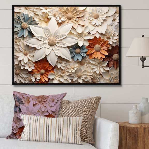 Designart "Timeless Floral Minimalism II" Seasonal Flowers Floater Framed Canvas Art Print