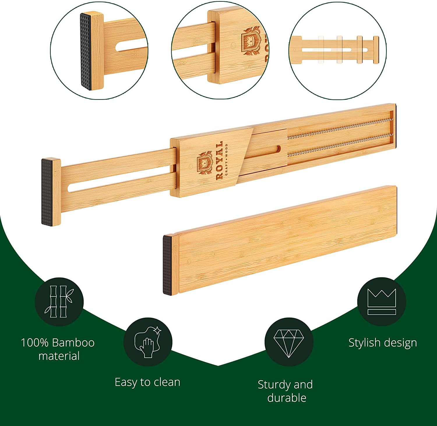 Bamboo Drawer Dividers 13.5"-16" - Perfect Adjustable Drawer Dividers for Clothes, Kitchen, Dresser, Bedroom & Drawer Dividers Organizer, Natural (Set of 4)