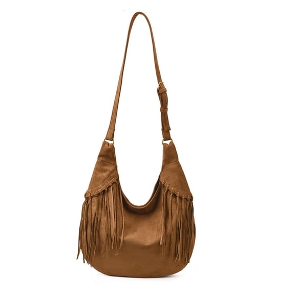 Faty-T Slouchy Shoulder Bag Fringe Large Suede Purse for Women Vintage Hobo Tote Chocolate Brown Western Fringed Handbag Retro