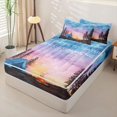 thumbnail image 3 of Manfei Watercolor Starry Camping Pattern Zipper Full Size Comforter Sets with Fitted Sheet and 2 Pillowcases,Forest Night Tent Print Zipper Bedding Set,Blue Purple,Reversible, 3 of 7
