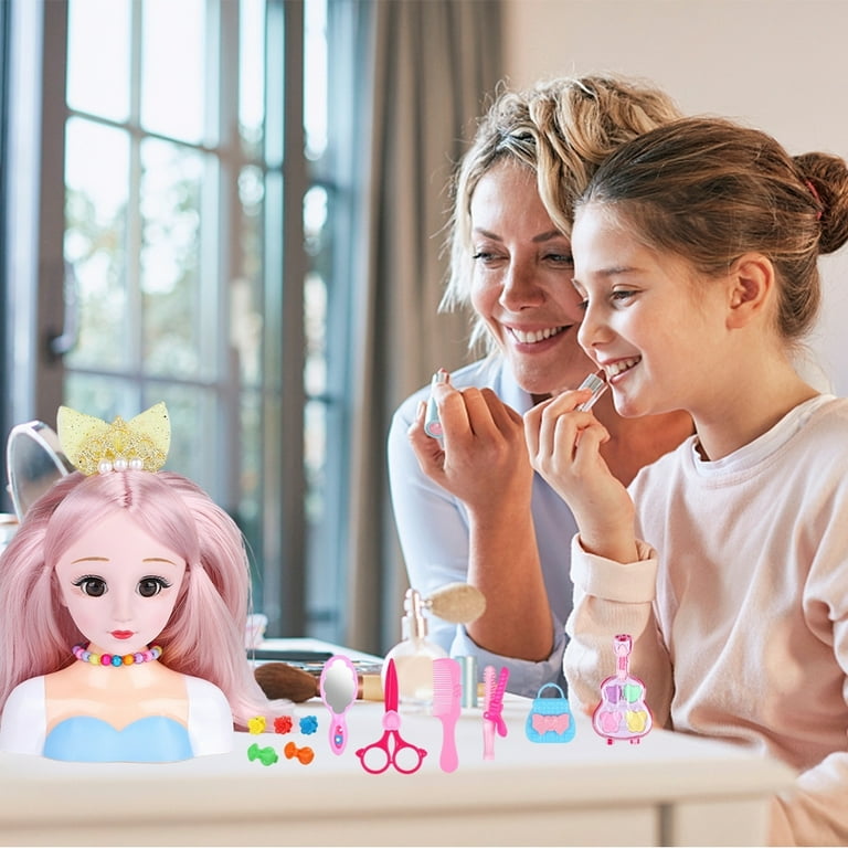 YL 35Pcs Styling Head Doll, Deluxe Makeup Pretend Playset, Hairstyle Toys  with Hair Dryer Accessories, Christmas Birthday for Girls