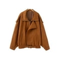 thumbnail image 3 of Suede Jacket for Women Fall Winter Cropped Y2k Oversized Faux Leather Blazer Jackets Amber Color S, 3 of 7