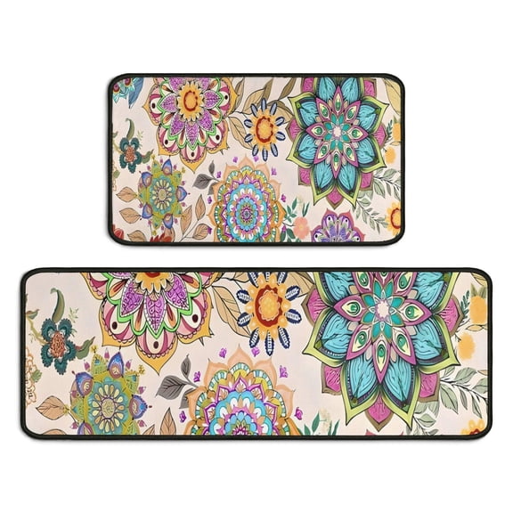 Pioneer Flower Floral Print Pattern Kitchen Rugs Sets Of 2,Anti Fatigue Kitchen Mat Rugs Non Slip Washable,Decorative Kitchen Floor Mats for Kitchen,Sink,Laundry,17"X30" 17"X47"
