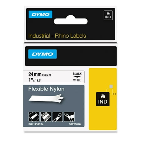 DYMO Rhino Flexible Nylon Industrial Label Tape, 1" x 11 1/2 ft, White/Black Print