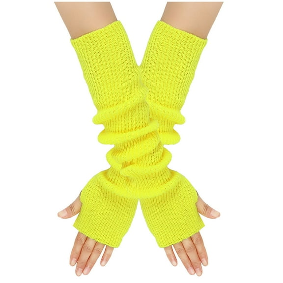 Xfvqtps Fingerless Gloves for Womens Thumb Hole Long Arm Warmer Knitting Crochet Solid Color Fashion Thermal Warm Winter Mittens Yellow