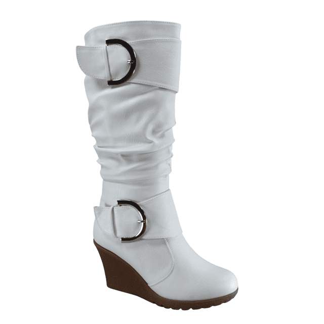 Bottes Mode pour Femmes à Fermeture Éclair Hauteur Genou, Talon Compensé Décontracté, Chaussures d'Hiver ( Blanc, 7)