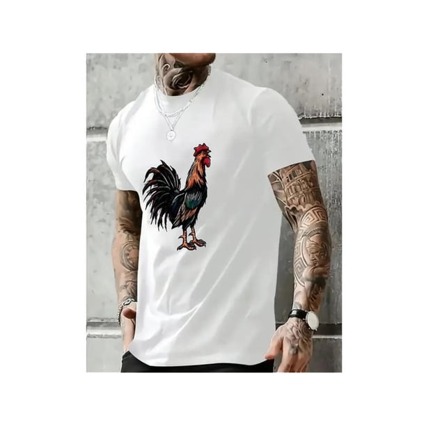 Rooster Print Men's Casual T-shirt, Short Sleeve Tee Tops, Summer Outdoor Sports Clothing Tee For Adult, Men, Women, Teen, Teenager, Adolescent, Youth.