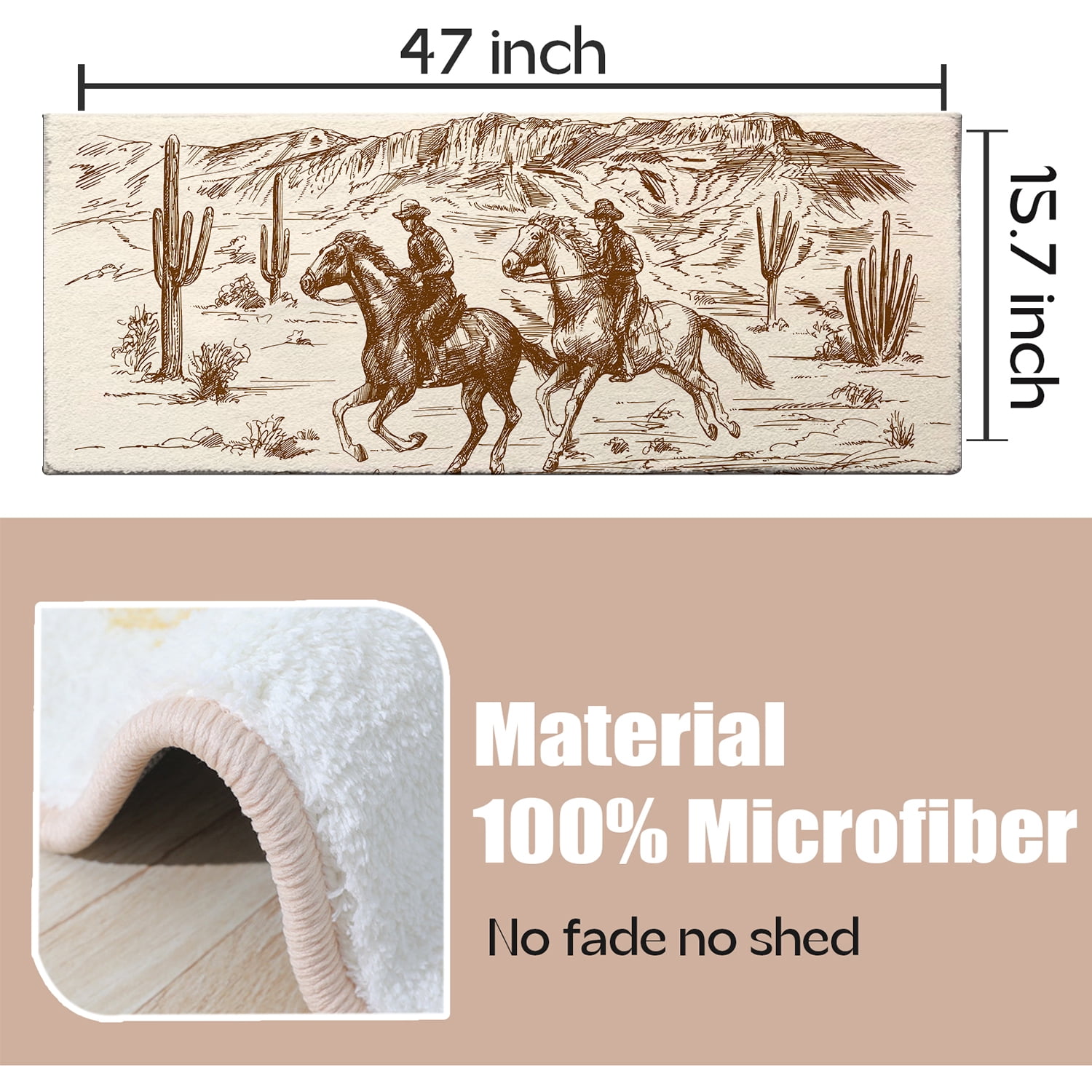 Wild Western Bathroom Rug 16"x47" Long Runner Non Slip Horse Bath Mat for Bathroom Soft Plush Fluffy Washable Bath Rugs Farmhouse Bathroom Decor