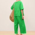 thumbnail image 5 of ASDFVBKG 2 Piece Sets for Women Summer Lounge Sets Cotton Linen Capris Top Wide Leg Crop Pants Travel Beach Vacation Clothes Green 4XL, 5 of 5