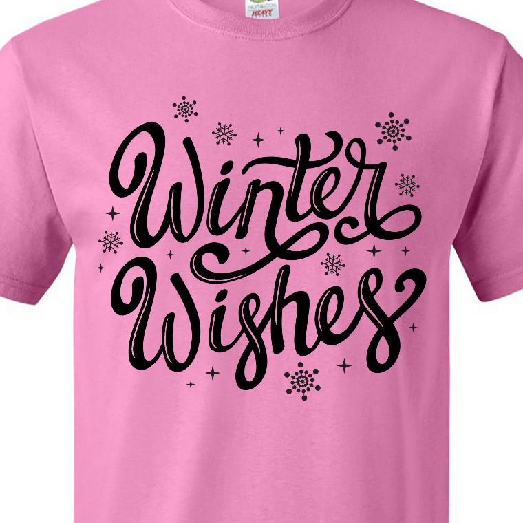 Inktastic Winter Wishes Hand Lettering in Black with Snowflakes T-Shirt - image 3 of 4