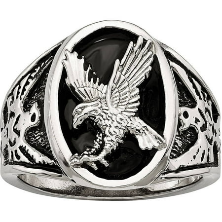 Primal Steel Stainless Steel Polished Enameled Eagle Ring, Available in Multiple Sizes