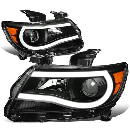 For 2015 to 2019 Chevy Colorado Pair Front Driving 3D LED DRL Tube Bar Projector Headlight Headlamps Black / Amber 16 17 (Best Led Driving Lights 2019)