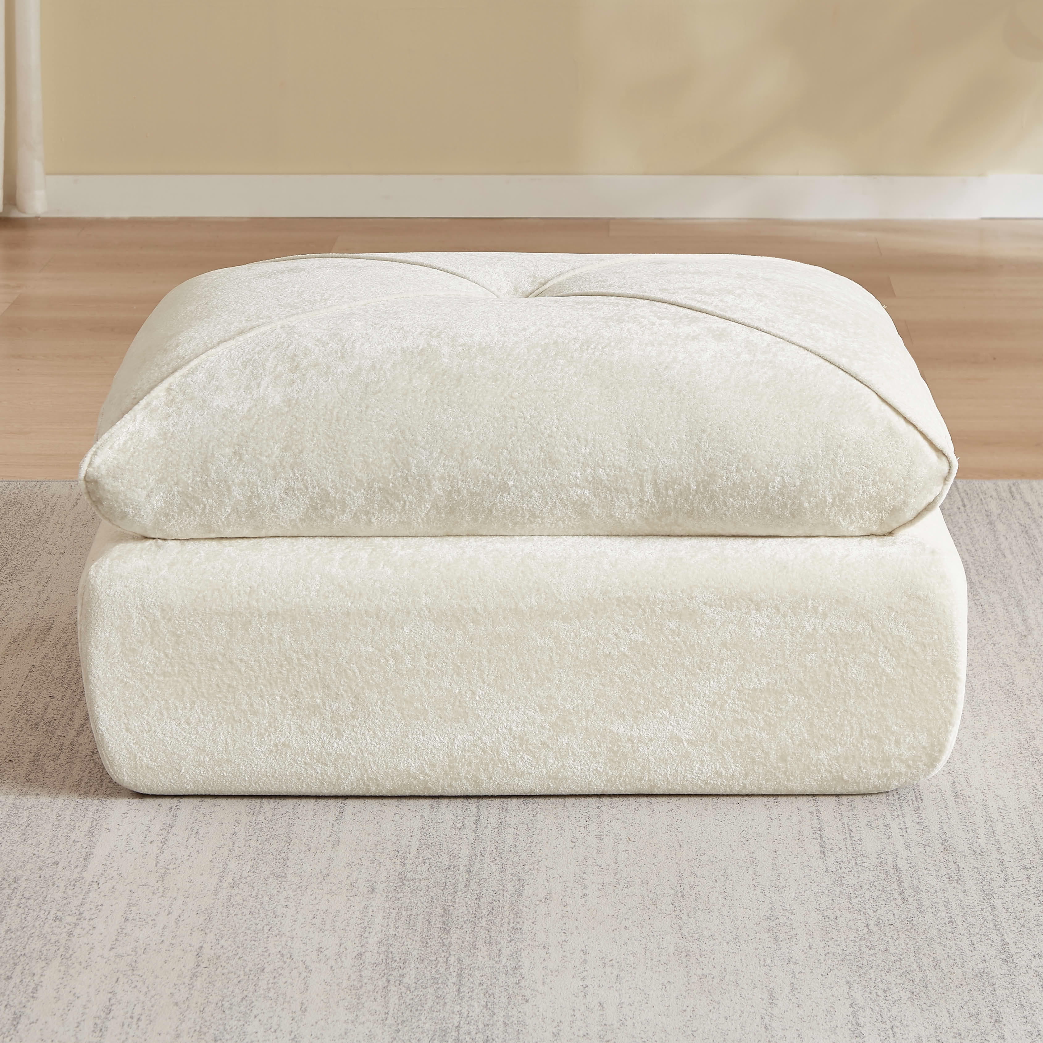 MAYEERTY Beige Chenille Modular Ottoman Sofa, 300lbs Spring Support Flexible Footrest for Living Room Apartment