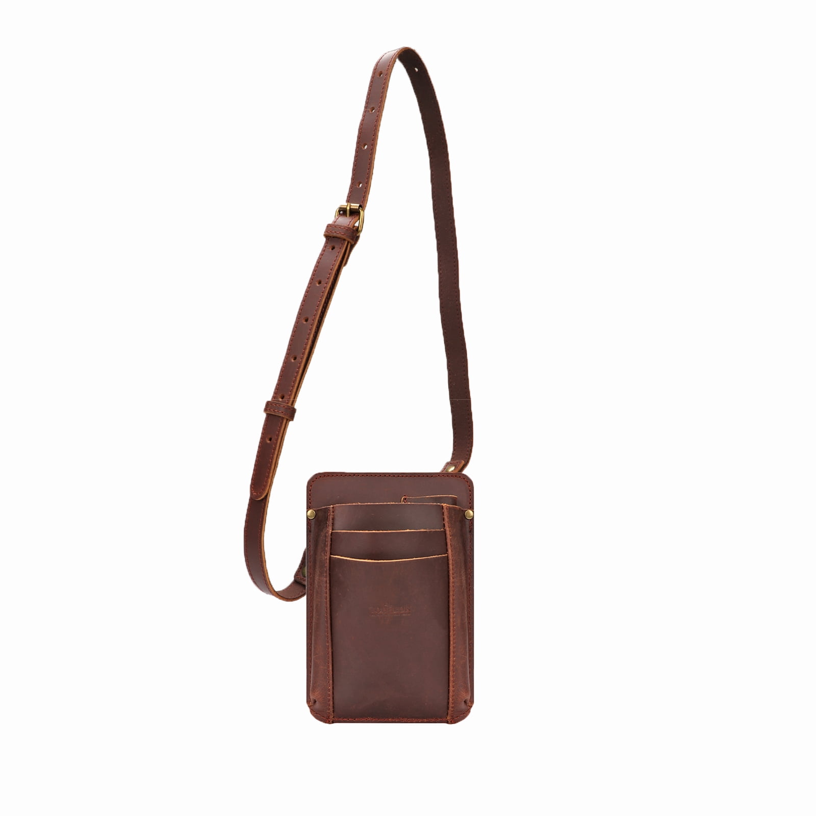 TOURBON Leather Garden Tool Belt Pouch Tool Waist Bag Cell Phone Pocket with Shoulder Strap Brown