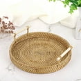 thumbnail image 5 of Small Round Rattan Serving Tray, Wicker Basket Tray with Handles Hand Woven Decorative Tray Basket Ottoman Trays for Coffee Table Party Bathroom Home Decor, 5 of 9