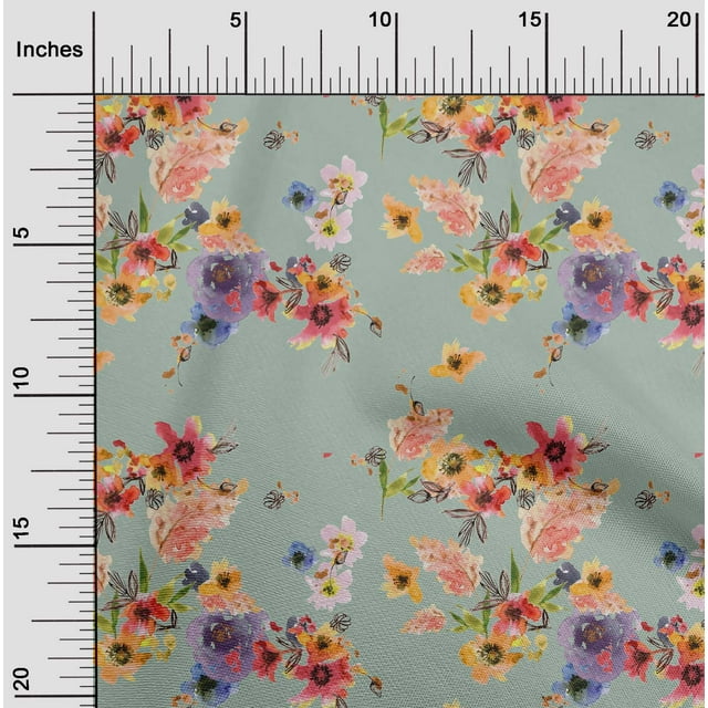 oneOone Polyester Lycra Dusty Green Fabric Flower Watercolor Craft Projects Decor Fabric Printed By The Yard 56 Inch Wide