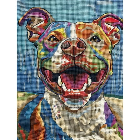 Yellow Pitbull Dog Smile DIY 11CT Stamped Cross Stitch Kits for Beginners Easy Needlepoint Embroidery Counted Cross Stitch Art Craft for Wall Decoration 12x16inch(2)