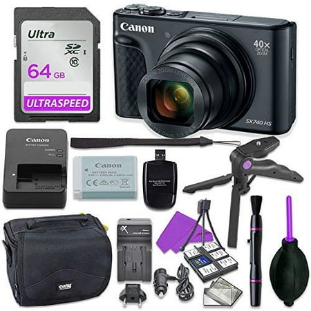 Canon PowerShot SX740 HS Digital Camera Bundle (Black) with Tripod Hand Grip, 64GB SD Memory, Case and