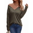 thumbnail image 2 of Long Sleeve Shirt for Women Fall Outfits Dressy Casual Fashion Clothing V Neck Tunic Tops with Button Green S, 2 of 8
