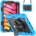 thumbnail image 2 of Case for iPad Mini 7 A17 Pro 2024/Mini 6 2021 8.3 Inch 7th/6th Gen with Screen Protector, 360 Degree Rotating Kickstand Hand Strap Shockproof Cover with Shoulder Strap, Sky Blue, 2 of 7