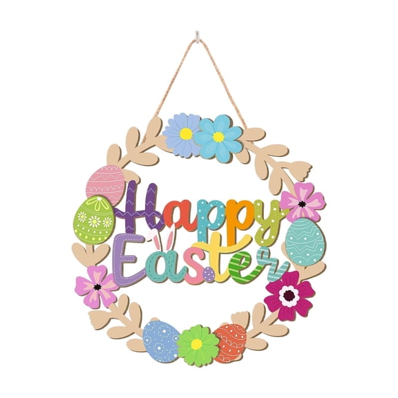 Easter Front Door Sign Wood Decor with Rabbit and Egg Motif Holiday Welcome Hanging for Wall or Entryway Decor