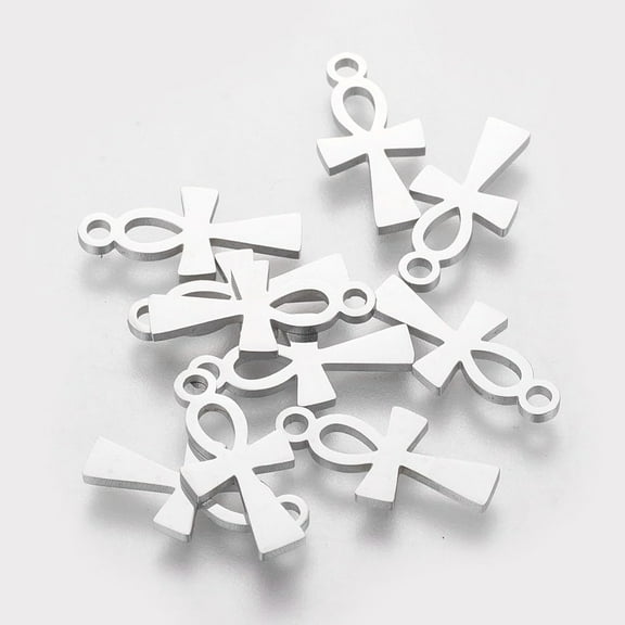 10Pcs Ankh Cross Pendants 201 Stainless Steel Ankh Cross Charms Mini Cross Charms 16x8x1.1mm with 1.5mm Hole Stainless Steel Color Ideal for Jewelry Making and Craft Projects