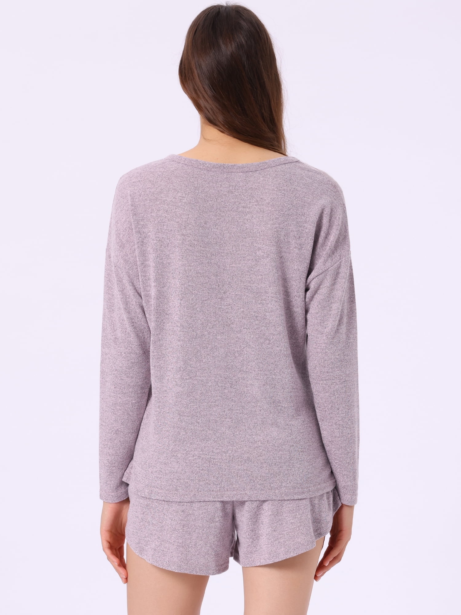 DARING DIVA Women's Long Sleeve Elastic Waistband Top and Shorts Set Loungewear S Purple