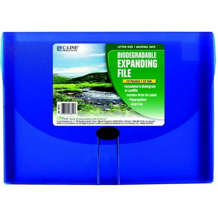 - C-Line Polypropylene Biodegradable Expanding File, Letter Size, 7 Pockets, Blue