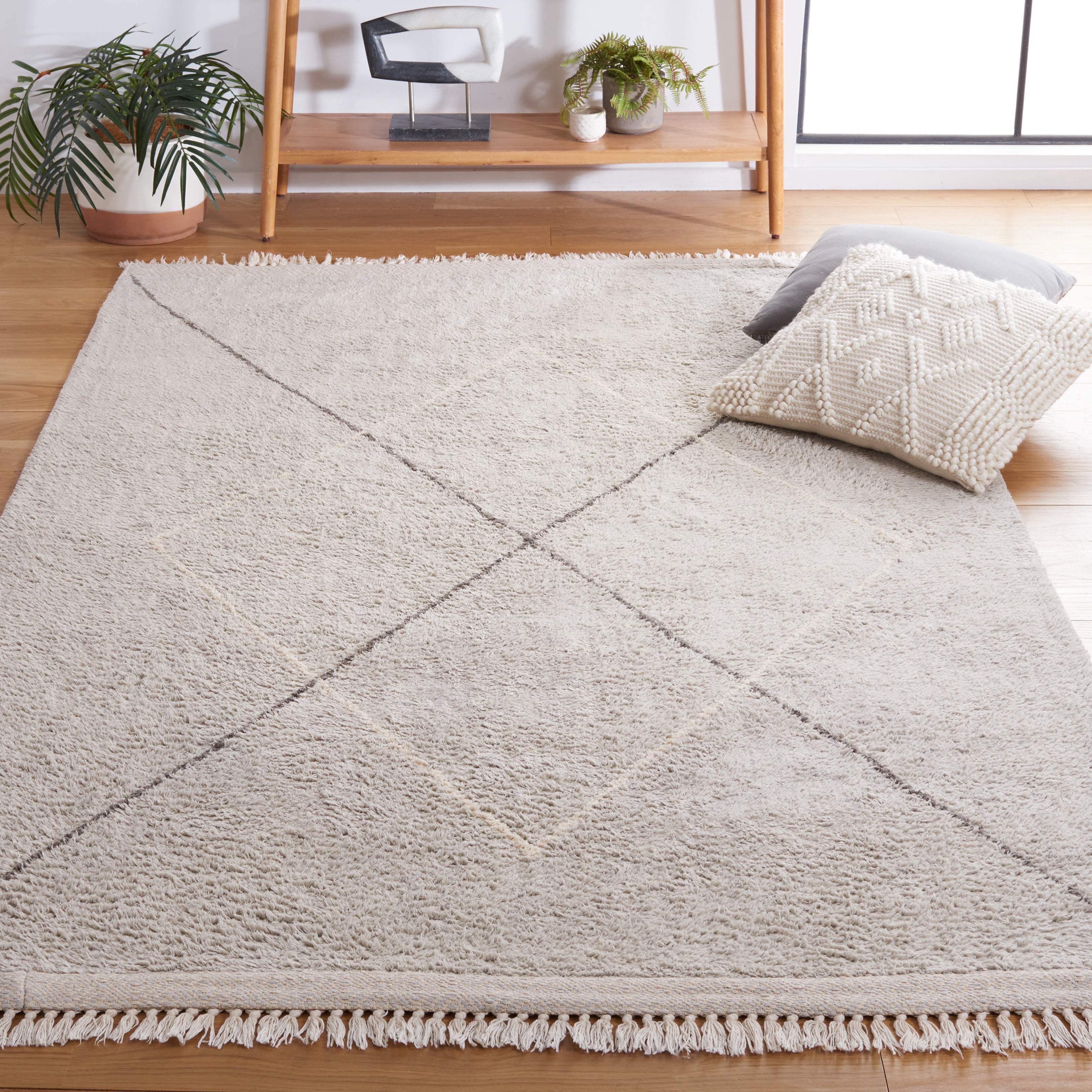 SAFAVIEH Easy Care Myrtle Cross Cotton Machine Washable Area Rug, Grey/Ivory, 8' x 10'