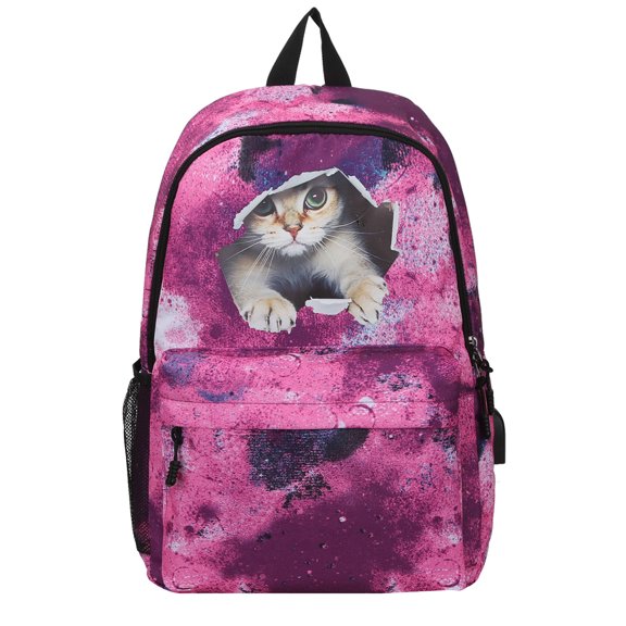 Galaxy Backpack for School, Cat Luminous Backpack College Bookbag Laptop Backpack with USB Charging Port