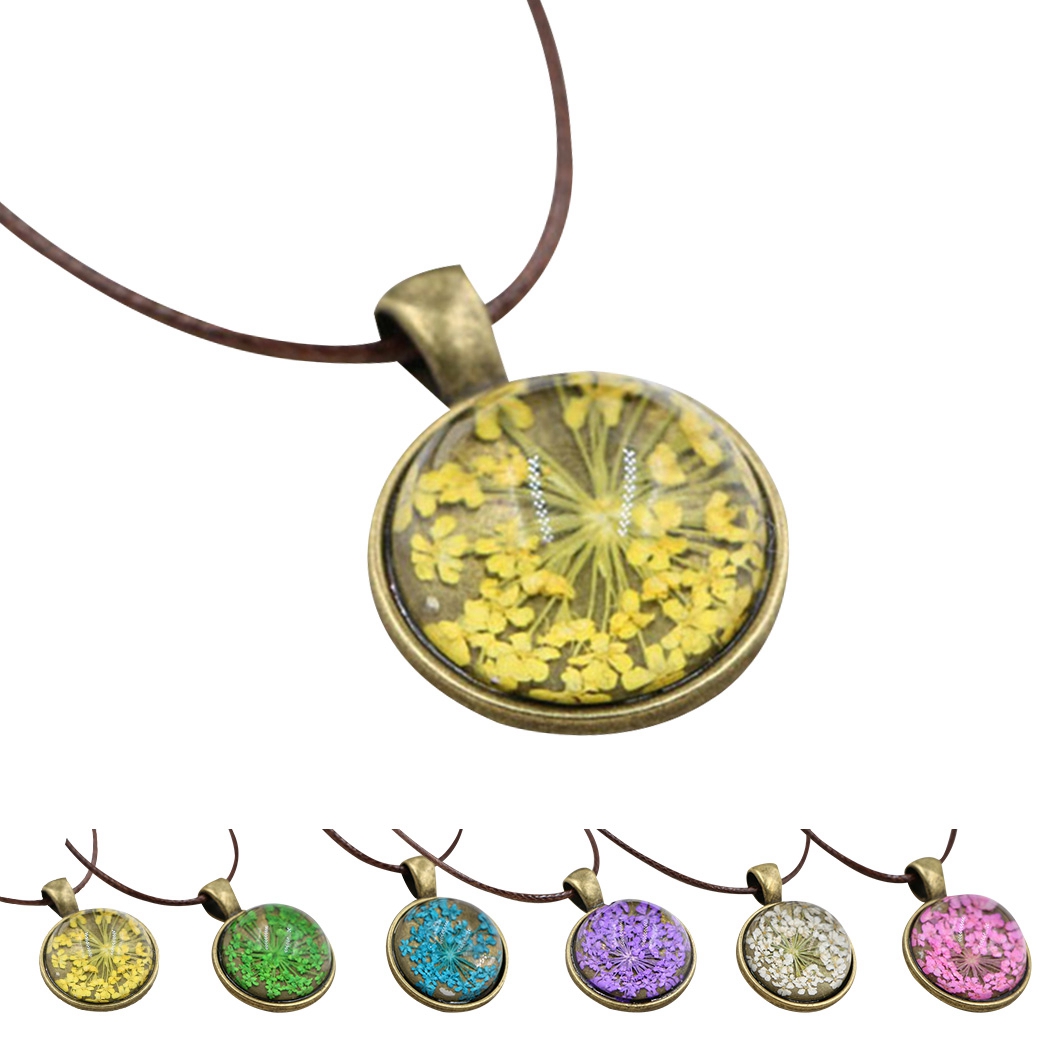 Dried Flower Necklace Natural Pressed Flower Necklace Round Pendant Necklace - image 2 of 10