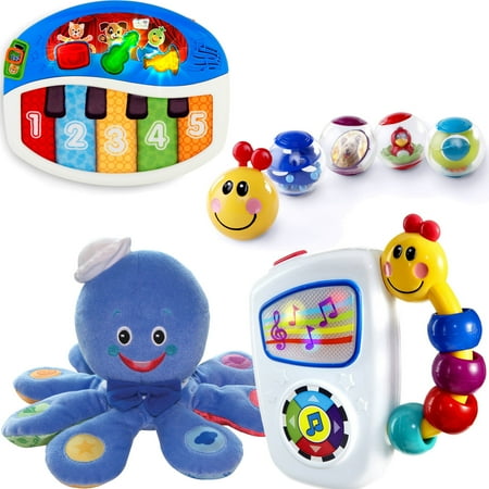 - Baby Einstein 0-12 Months Toy Value Set, includes Take-Along Tunes Toy, Activity Balls, Bendy Ball Toy, Piano Toy, Mini Piano Toy, Soft Blocks, and Octoplush Toy