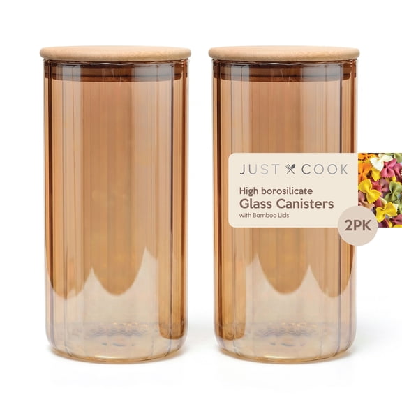 Just Cook Glass Canister Food Storage Containers with Metallic Finish, 1400 ml, 2 Pack