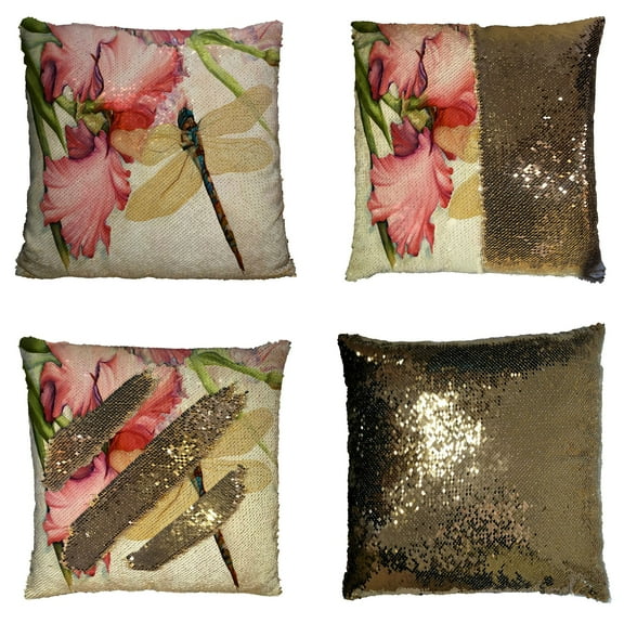 ZKGK Dragonfly Reversible Mermaid Sequin Pillow Case 16x16 inches