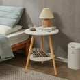 Untyo Round Side Table, White Nightstand End Table with Storage Shelf