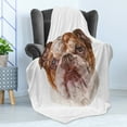 thumbnail image 4 of English Bulldog Soft Flannel Fleece Blanket, Polygonal Bulldog Design with Geometric Triangles Abstract Animal Drawing, Cozy Plush for Indoor and Outdoor Use, 50" x 60", Brown Beige, by Ambesonne, 4 of 5