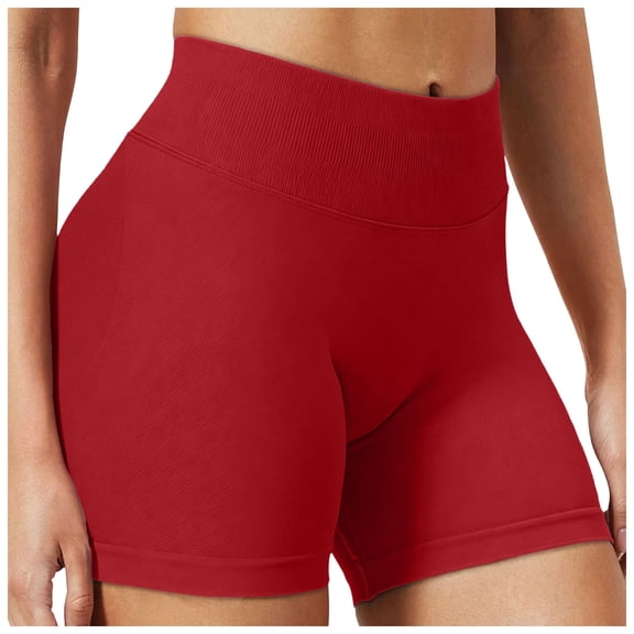 felwors High Waisted Biker Shorts Tummy Control Seamless Workout Yoga Running Volleyball Red for Size M