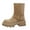Khaki, variant on YLYL Women Mid Calf Boots Buckles Chunky Heel Lug Sole Motorcycle Biker Gothic Combat Boot