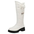 thumbnail image 4 of Rokment Womens Winter Mid Calf Snow Boots Fashion Bow Puffers Fleece Lined Thermal Platform Wide Calf Knee High Dress Boots White Size 7, 4 of 5