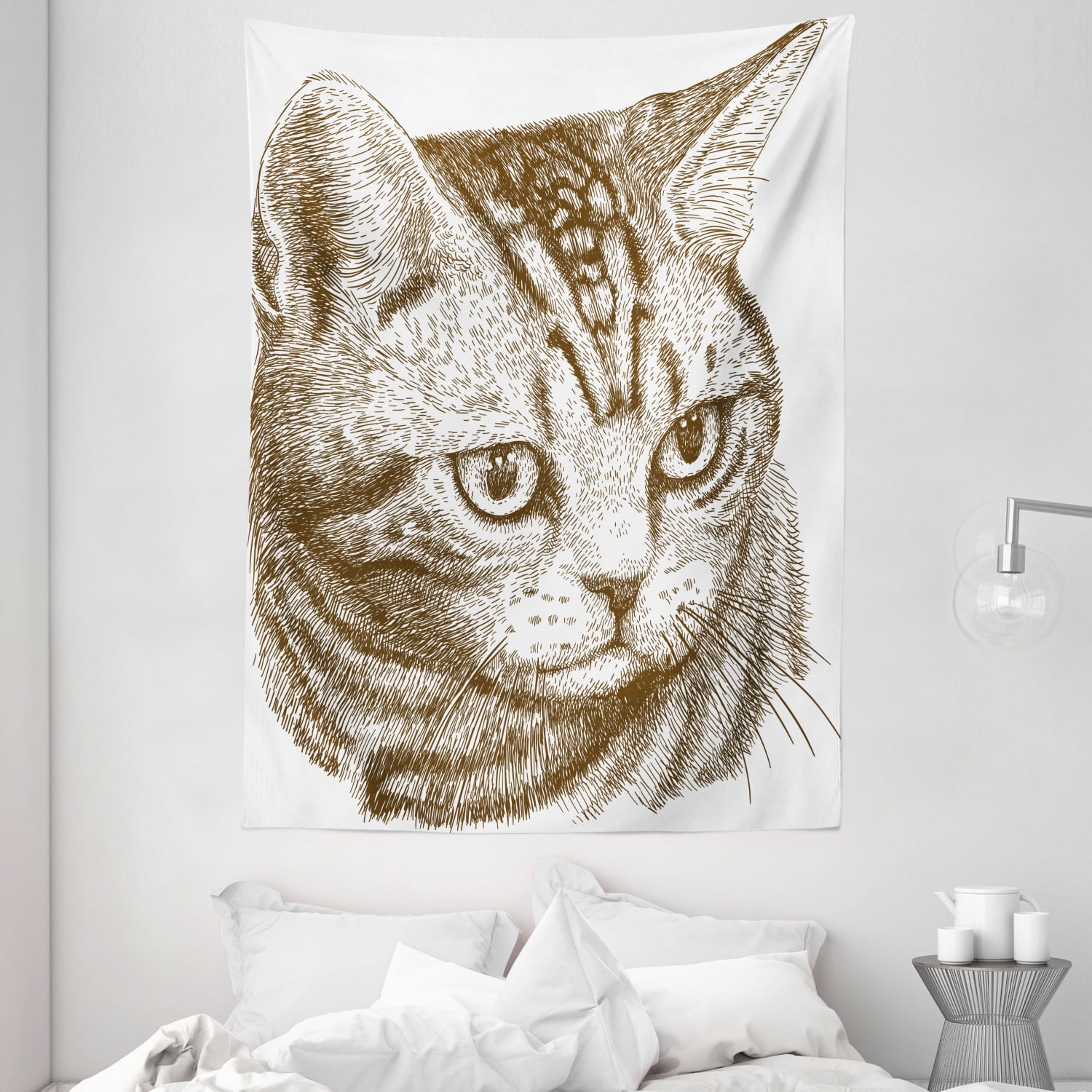 Cat Tapestry, Portrait of a Kitty Domestic Animal Hipster Best Company Fluffy Pet Graphic Art