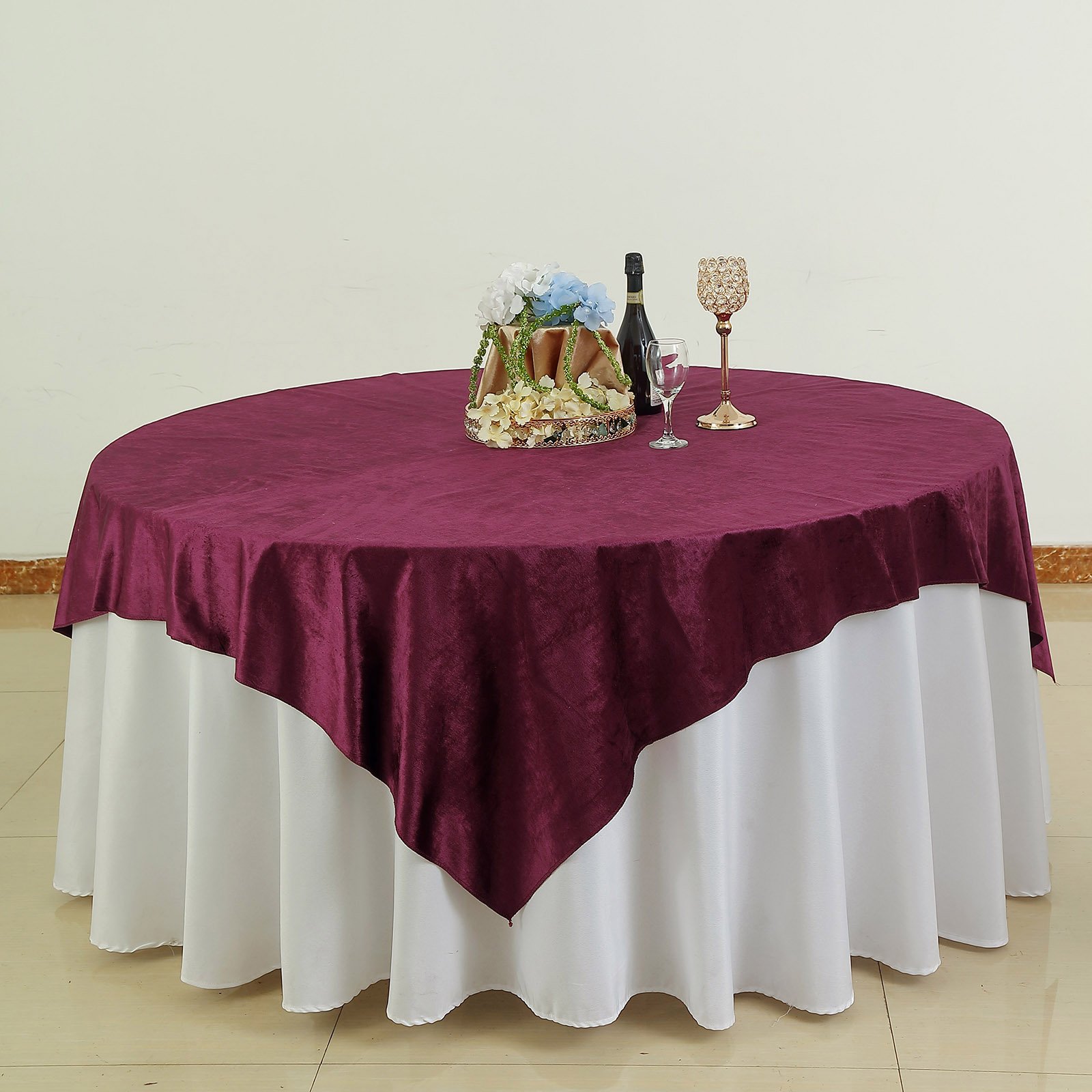 Efavormart 72"x 72" Premium Velvet Square Table Overlay Square Tablecloth Cover For Wedding